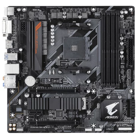 PLACA de BAZA GIGABYTE B450 AORUS M, skt AM4, AMD B450, mATX, slot RAM 4 x DDR4, max 64 GB, 6x S-ATA 3, 1x M.2, 1x PCI-E, PCI-E3.0x16 x 1, PCI-E2.0x4 x 1, LAN 1000 Mbps, HDMI, DVI, 7.1, &quot;B450 AORUS M&quot;