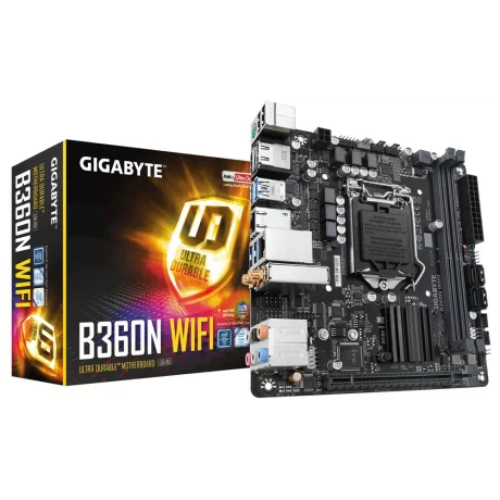 PLACA de BAZA GIGABYTE B360N WIFI, skt LGA 1151, Intel B360, mini ITX, slot RAM 2 x DDR4, max 32 GB, 4x S-ATA 3, 1x M.2, nux PCI-E, PCI-E3.0x16 x 1, LAN 1000 Mbps, HDMI x 2, 7.1, &quot;B360N WIFI&quot;