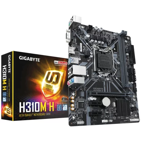 PLACA de BAZA GIGABYTE skt. LGA1151, H310M H, 2*DDR4 2666/2400/2133MHz memory modules, 1x D-sub/HDMI, 1x PCI Express x16 slot, 2x PCIe x1 Slot, 4x SATA 6Gb/s, LAN chip (10/100/1000), 4x USB 3.1 (2x front/ 2x back), 6x USB 2.0, mATX