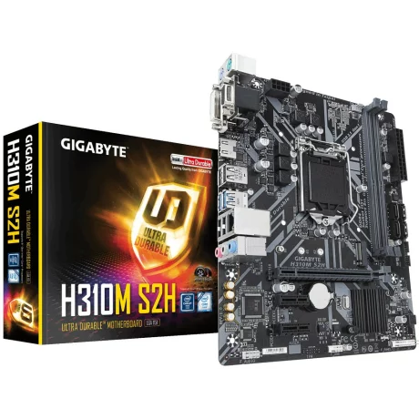 PLACA de BAZA GIGABYTE skt. LGA1151, H310M S2H, 2*DDR4 2666, 1x DVI-D/HDMI/D-Sub, 1x PCI Express x16 slot, 2x PCIe x1 Slot, 4x SATA 6Gb/s, Realtek GbE LAN chip (10/100/1000), 4x USB 3.1 (2x front/ 2x back), 6x USB 2.0, mATX