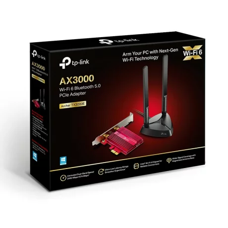 PLACA RETEA TP-LINK AX3000, intern wireless 2.4 GHz | 5 GHz, PCI-E, port, 3000 Mbps, antena externa x 2, &quot;Archer TX3000E&quot;