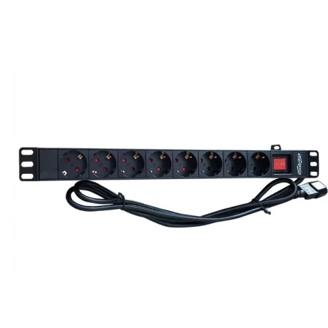 PDU GEMBIRD 1U pt. rack 19 inch, 8 prize IEC, intrare IEC, max 16 A, on/off, 3 m, &quot;EG-PDU-012-C14&quot;