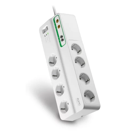 PRELUNGITOR APC, Schuko x 8, conectare prin Schuko (T), RJ-11 x 2, coaxial x 2, cablu 3 m, 10 A, protectie supratensiune, protectie telefon, protectie TV, alb, &quot;PMF83VT-GR&quot;