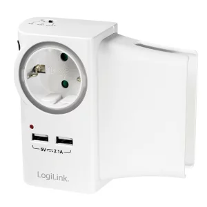 PRIZA LOGILINK, Schuko x 1, conectare prin Schuko (T), USB x 2, 16 A, protectie supratensiune, protectie copii, alb, &quot;PA0165&quot;