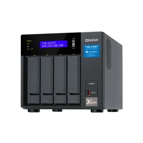 NAS QNAP, desktop, HDD x 4, capacitate maxima 64 TB, memorie RAM 4 GB, RJ-45 (Gigabit) x 2, porturi Thunderbolt x 2 | PCI-E3.0 x 2 | USB 3.2 gen 1| USB 3.2 gen 2 | USB Type C x 2, &quot;TVS-472XT-PT-4G&quot;
