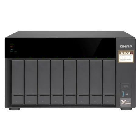 NAS QNAP, tower, HDD x 8, capacitate maxima 64 TB, memorie RAM 4 GB, RJ-45 (Gigabit) x 4, porturi PCI-E2.0x4 x 2 | USB 3.0 x 4 | USB Type C | 3.5 mm Jack x 2, &quot;TS-873-4G&quot;