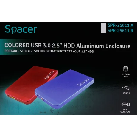RACK extern SPACER, pt HDD/SSD, 2.5 inch, S-ATA, interfata PC USB 3.0, aluminiu, albastru, &quot;SPR-25611A&quot;