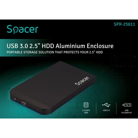 RACK extern SPACER, pt HDD/SSD, 2.5 inch, S-ATA, interfata PC USB 3.0, aluminiu, negru, &quot;SPR-25611&quot;