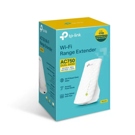 RANGE EXTENDER TP-LINK wireless  750Mbps, 1 port 10/100Mbps, 3 antene interne, dual band AC750, 2.4GHz si 5GHz &quot;RE220&quot; (include timbru verde 1.5 lei)