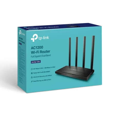 ROUTER TP-LINK wireless 1200Mbps, 4 porturi 10/100/1000Mbps,1 x WAN Gigabit, 4 antene externe, Dual Band AC1200 &quot;Archer C6U&quot; (include timbru verde 1.5 lei)