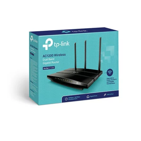 ROUTER TP-LINK wireless 1200Mbps, 4 porturi Gigabit, 3 antene externe, Dual Band AC1200 Archer C1200