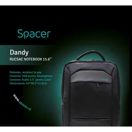 RUCSAC SPACER, pt. notebook 15.6&quot;, negru, Dandy,  SPB-DANDY