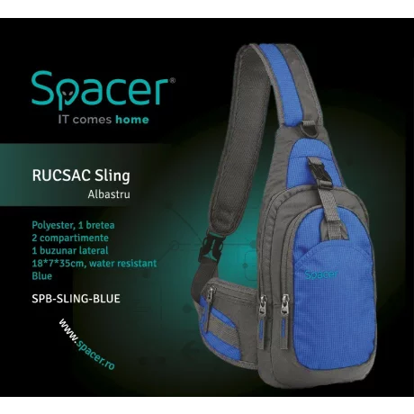 RUCSAC SPACER Sling, nylon,1 bretea, 2 compartimente principale,1 buzunar frontal,1 buzunar lateral, 35x18x7cm, water resistant, blue, &quot;SPB-SLING-BLUE&quot;