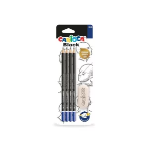 Set creioane grafit CARIOCA Black HB + radieră