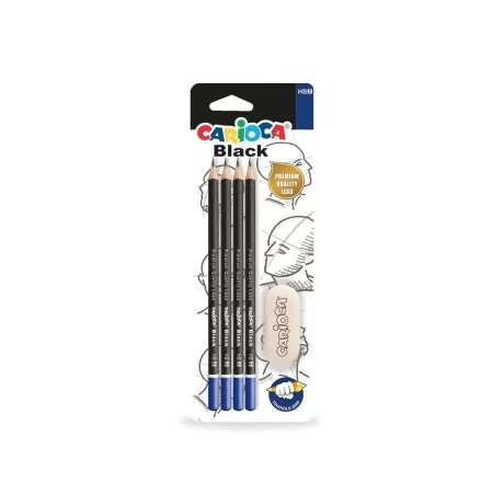 Creion HB Carioca 4 buc + radieră/blister