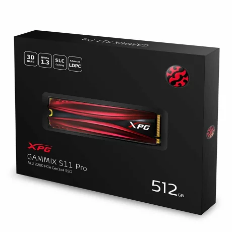 SSD ADATA, Gammix S11 PRO, 512 GB, M.2, PCIe Gen3.0 x4, 3D Nand, R/W: 3500/2300 MB/s, &quot;AGAMMIXS11P-512GTC&quot;