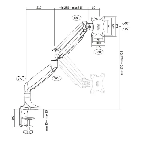 SUPORT de birou LOGILINK, pt 1 TV/monitor plat, curbat, diag. max 32 inch, rotatie, inclinare, pivotare, orizontala, verticala, totala, max 9 Kg