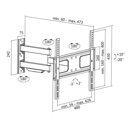 SUPORT de perete LOGILINK, pt 1 TV/monitor plat, diag. max 55 inch, inclinare, pivotare, orizontala, max 50 Kg, &quot;BP0014&quot;