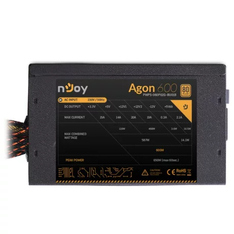 SURSA NJOY , 600 W, ATX 12V V2.3, fan 120 mm x 1, 80 Plus, &quot;PWPS-060P02G-BU01B&quot;