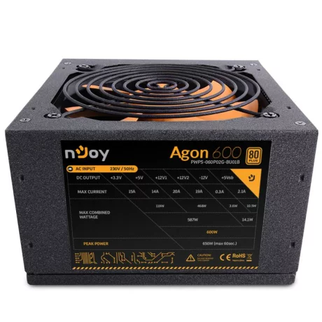 SURSA NJOY , 600 W, ATX 12V V2.3, fan 120 mm x 1, 80 Plus, &quot;PWPS-060P02G-BU01B&quot;