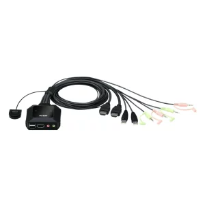 SWITCH KVM ATEN control 2 PC la 1 KVM, 4K resolution, button port selector, conector tip USB (T) x 2 | HDMI (T) x 2, 2 x 3.5mm Audio Jack Male &quot;CS22H-AT&quot;