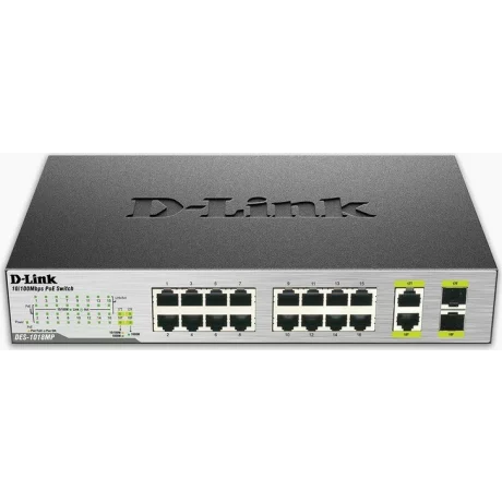 SWITCH PoE D-LINK 16 porturi 10/100Mbps (16 PoE) + 2 porturi combo SFP, IEEE 802.3af, carcasa metalica, &quot;DES-1018MP&quot;(include timbru verde 1.5 lei)