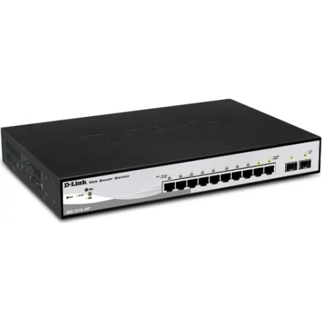 SWITCH PoE D-LINK Smart  8 porturi Gigabit (8 PoE) + 2 porturi SFP, IEEE 802.3af/at, carcasa metalica, &quot;DGS-1210-10P&quot; (include timbru verde 1.5 lei)