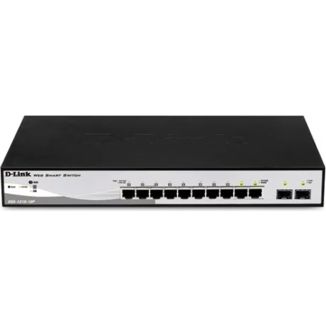 SWITCH PoE D-LINK Smart  8 porturi Gigabit (8 PoE) + 2 porturi SFP, IEEE 802.3af/at, carcasa metalica, &quot;DGS-1210-10P&quot; (include timbru verde 1.5 lei)