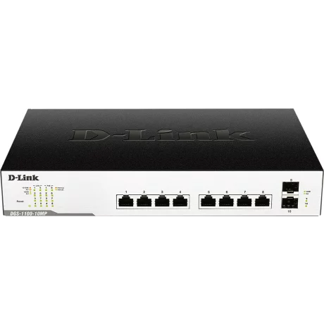 SWITCH PoE D-LINK Smart  8 porturi Gigabit (8 PoE) + 2 porturi SFP, IEEE 802.3af/at, carcasa metalica, rackabil &quot;DGS-1100-10MP&quot;(include timbru verde 1.5 lei)