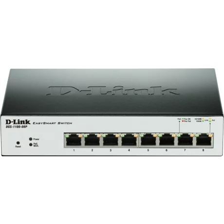 SWITCH PoE D-LINK Smart  8 porturi  Gigabit (8 PoE)  IEEE 802.3af, carcasa metalica, &quot;DGS-1100-08P&quot; (include timbru verde 1.5 lei)