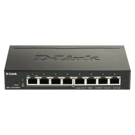 SWITCH PoE D-LINK Smart  8 porturi  Gigabit (8 PoE)  IEEE 802.3af, carcasa metalica, &quot;DGS-1100-08PV2&quot; (include timbru verde 1.5 lei)