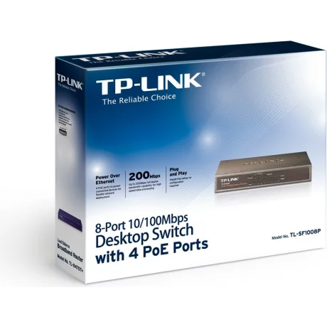 SWITCH PoE TP-LINK  8 porturi 10/100Mbps (4 PoE), IEEE 802.3af, carcasa metalica &quot;TL-SF1008P&quot; (include timbru verde 1.5 lei)