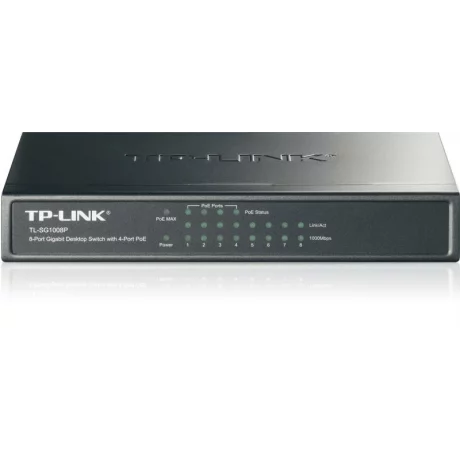 SWITCH PoE TP-LINK  8 porturi Gigabit (4 PoE), IEEE 802.3af, carcasa metalica &quot;TL-SG1008P&quot; (include timbru verde 1.5 lei)