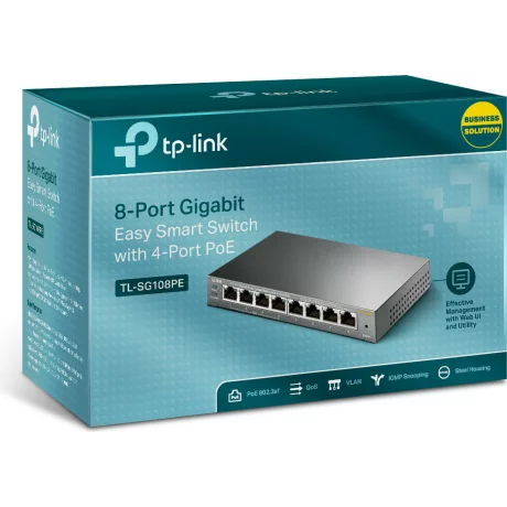 SWITCH PoE TP-LINK  8 porturi Gigabit (4 PoE), IEEE 802.3af, carcasa metalica &quot;TL-SG108PE&quot; (include timbru verde 1.5 lei)