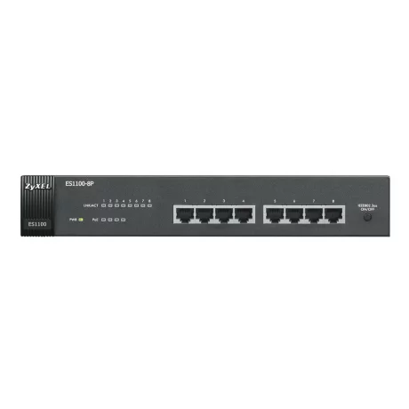 SWITCH PoE ZYXEL, &quot;ES1100-8&quot;port 10/100 x 8, unmanaged, rackabil, carcasa metalica, &quot;ES1100-8P-EU0102F&quot;