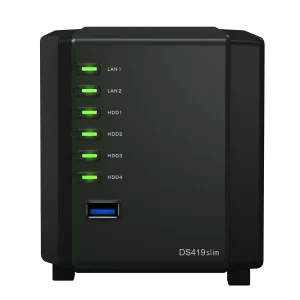 NAS SYNOLOGY, tower, HDD x 4, capacitate maxima 16 TB, memorie RAM 512 MB, RJ-45 (Gigabit) x 2, porturi USB 3.0 x 2, &quot;DS419slim&quot;