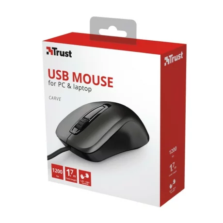 MOUSE TRUST, &quot;Carve&quot; notebook, PC, cu fir, optic, USB, 1200 dpi, 3/1, negru, &quot;TR-23733&quot;, (include TV 0.15 lei)