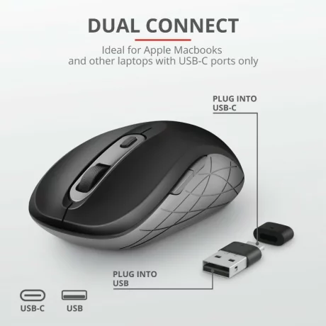 MOUSE TRUST, &quot;Duco Dual&quot; notebook, PC, wireless, optic, USB, 1600 dpi, 6/1, buton selectare viteza, negru, &quot;TR-23613&quot;, (include TV 0.15 lei)