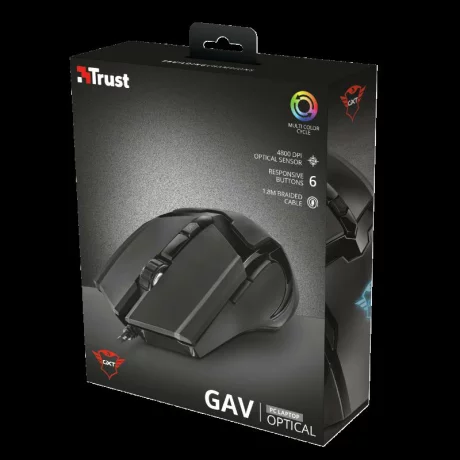 MOUSE TRUST, &quot;GXT 101 Gav&quot; gaming, cu fir, optic, USB, 4800 dpi, 6/1, iluminare, buton selectare viteza, negru, &quot;TR-21044&quot;, (include TV 0.15 lei)