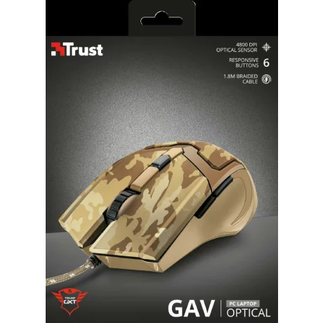 MOUSE TRUST, &quot;GXT 101D Gav&quot; gaming, cu fir, optic, USB, 4800 dpi, 6/1, iluminare, buton selectare viteza, crem / maro, &quot;TR-22794&quot;, (include TV 0.15 lei)