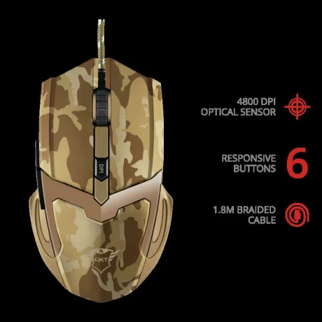 MOUSE TRUST, &quot;GXT 101D Gav&quot; gaming, cu fir, optic, USB, 4800 dpi, 6/1, iluminare, buton selectare viteza, crem / maro, &quot;TR-22794&quot;, (include TV 0.15 lei)