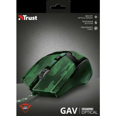 MOUSE TRUST, &quot;GXT 101D Gav&quot; gaming, cu fir, optic, USB, 4800 dpi, 6/1, iluminare, buton selectare viteza, negru / verde, &quot;TR-22793&quot;, (include TV 0.15 lei)
