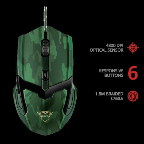MOUSE TRUST, &quot;GXT 101D Gav&quot; gaming, cu fir, optic, USB, 4800 dpi, 6/1, iluminare, buton selectare viteza, negru / verde, &quot;TR-22793&quot;, (include TV 0.15 lei)