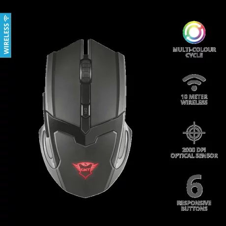 MOUSE TRUST, &quot;GXT 103 Gav&quot; gaming, wireless, optic, USB, 2000 dpi, 6/1, iluminare, buton selectare viteza, negru, &quot;TR-23213&quot;, (include TV 0.15 lei)