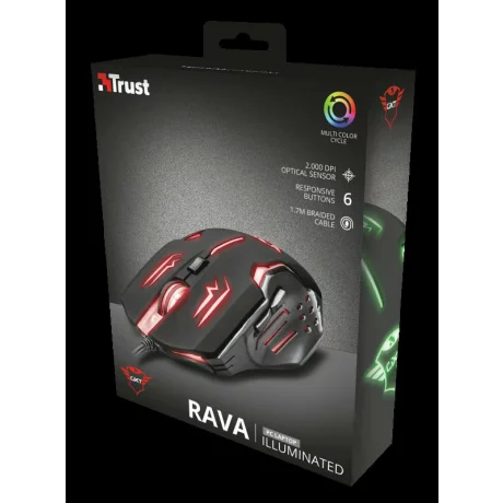 MOUSE TRUST, &quot;GXT 108 Rava&quot; gaming, cu fir, optic, USB, 2000 dpi, 6/1, iluminare, buton selectare viteza, negru, &quot;TR-22090&quot;, (include TV 0.15 lei)