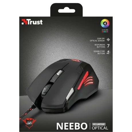MOUSE TRUST, &quot;GXT 111 Neebo&quot; gaming, cu fir, optic, USB, 2500 dpi, 7/1, iluminare, buton selectare viteza, negru, &quot;TR-21090&quot;, (include TV 0.15 lei)
