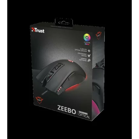 MOUSE TRUST, &quot;GXT 121 Zeebo&quot; gaming, cu fir, optic, USB, 3200 dpi, 7/1, iluminare, buton selectare viteza, negru, &quot;TR-23091&quot;, (include TV 0.15 lei)