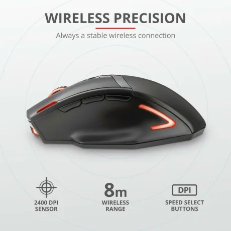 MOUSE TRUST, &quot;GXT 130 Ranoo&quot; gaming, wireless, optic, USB, 2400 dpi, 9/1, iluminare, buton selectare viteza, negru, &quot;TR-20687&quot;, (include TV 0.15 lei)