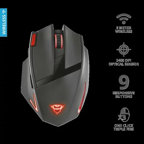MOUSE TRUST, &quot;GXT 130 Ranoo&quot; gaming, wireless, optic, USB, 2400 dpi, 9/1, iluminare, buton selectare viteza, negru, &quot;TR-20687&quot;, (include TV 0.15 lei)