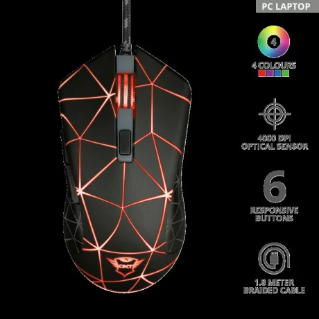MOUSE TRUST, &quot;GXT 133 Lock &quot; gaming, cu fir, optic, USB, 4000 dpi, 6/1, iluminare, buton selectare viteza, negru, &quot;TR-22988&quot;, (include TV 0.15 lei)